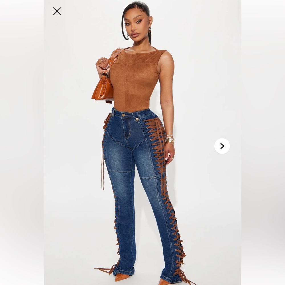 Jaw Dropper Stretch Lace Up Bootcut Jeans - Dark Wash